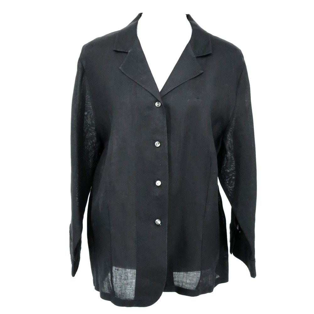 Talbots Woman Top Plus Size 18W Black Irish Linen Blouse Button Up Coastal Vtg